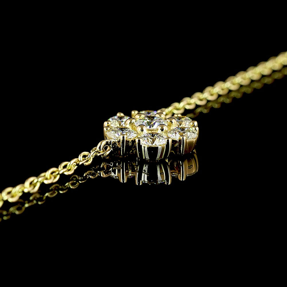 18K Yellow Gold Station Necklace with 2.9 Carat Lab Grown Round Brilliant Cut Diamonds - E-F Color, VS1 Clarity Floral Motif - Covaloro Fine Jewelry