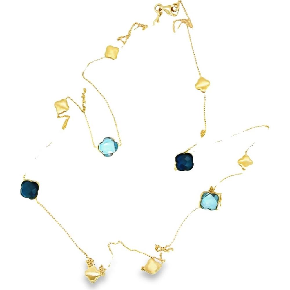 18K Yellow Gold Station Necklace with Bezel-Set Blue and Aqua Semi-Precious Gemstones by Afarin