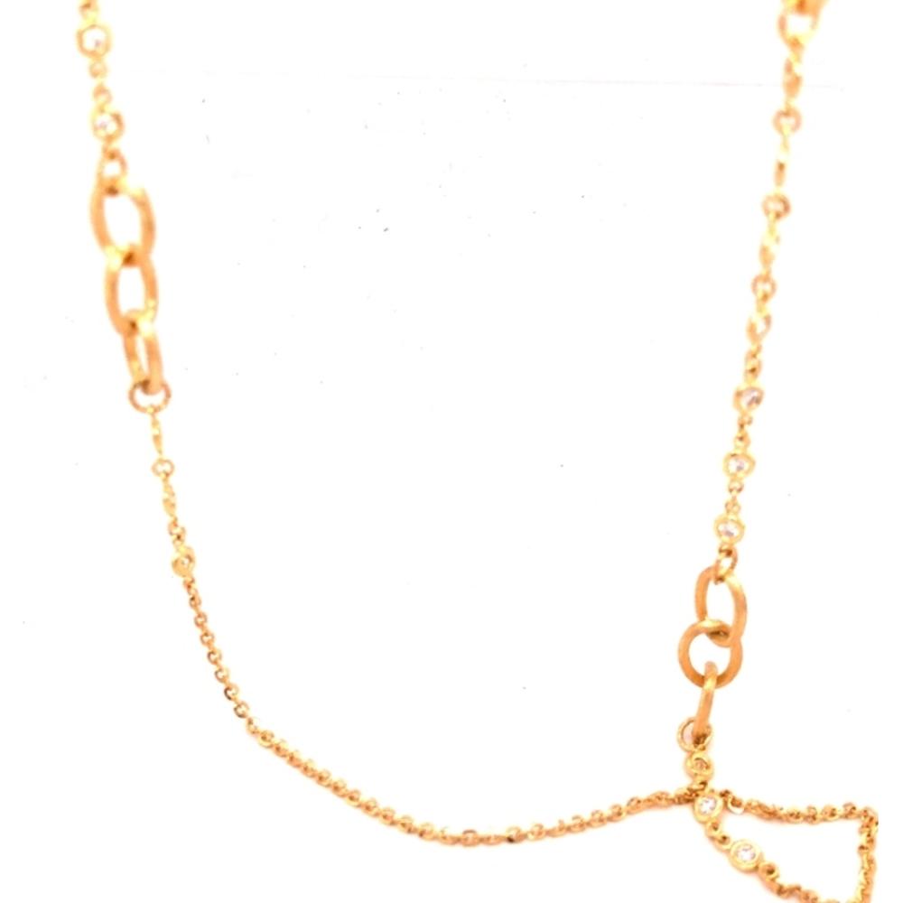 18K Yellow Gold Station Necklace with Bezel-Set Round Diamonds by Afarin