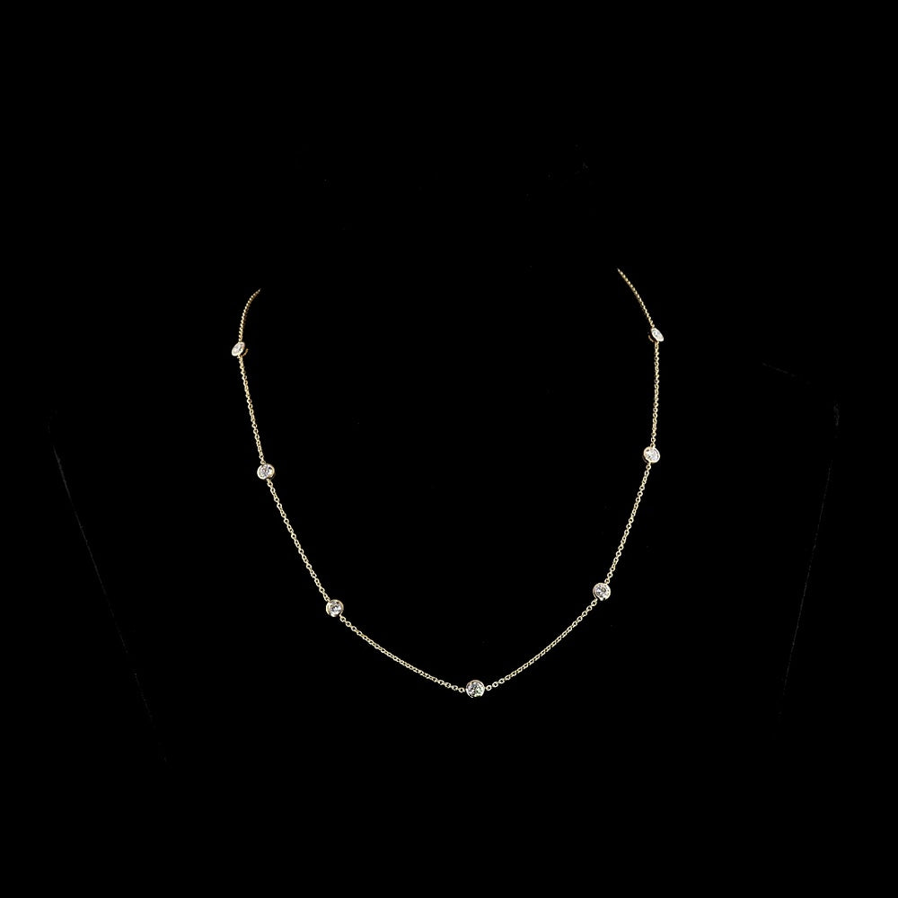 18K Yellow Gold Station Necklace with Bezel-Set Round Lab Diamonds - 1.99 Carat Total Weight, D VS1 Quality - Covaloro Fine Jewelry