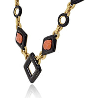 18K Yellow Gold Station Necklace with Black Enamel and Coral Roses by David Webb - 28 Inches