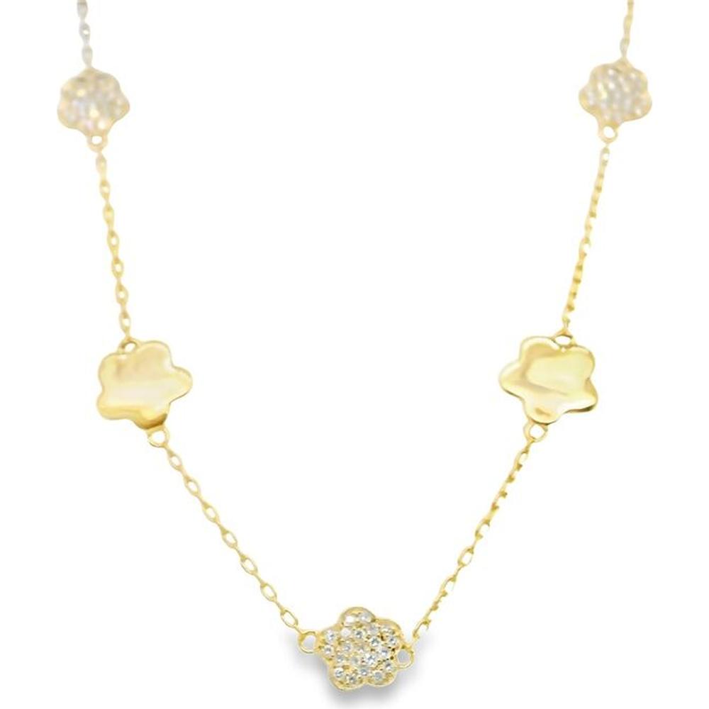 18K Yellow Gold Station Necklace with Floral Diamond Motifs by Afarin