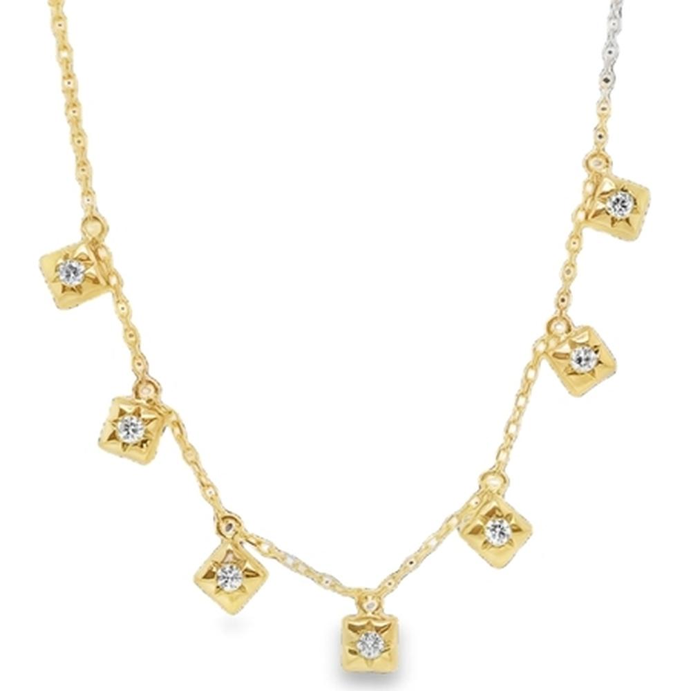 18K Yellow Gold Station Necklace with Geometric Diamond Motifs by Afarin