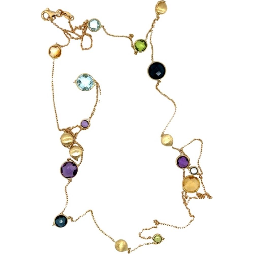 18K Yellow Gold Station Necklace with Multicolor Semi-Precious Gemstones by Afarin