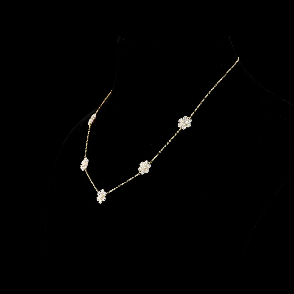 18K Yellow Gold Station Necklace with Round Brilliant Cut Lab Diamonds - 4.98 Carat Total Diamond Weight - Covaloro Fine Jewelry