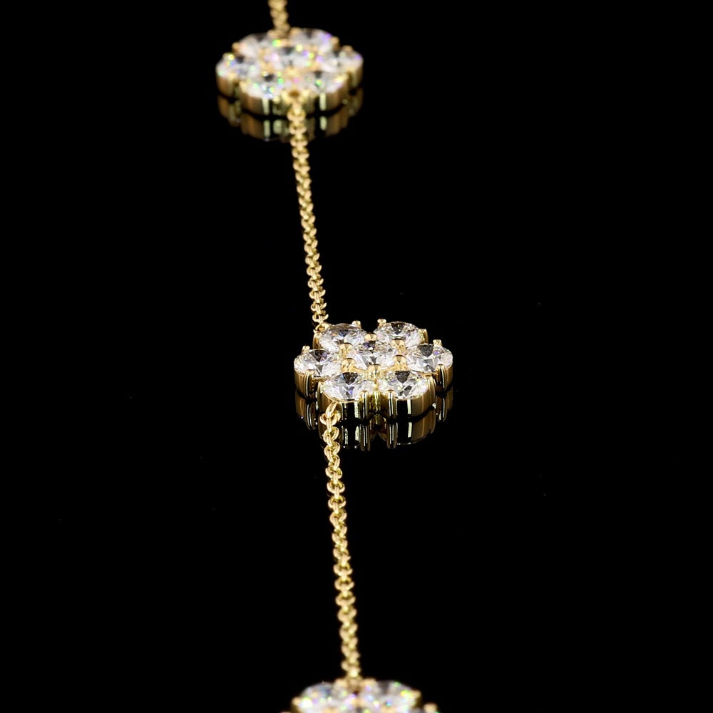 18K Yellow Gold Station Necklace with Round Brilliant Cut Lab Diamonds - 4.98 Carat Total Diamond Weight - Covaloro Fine Jewelry