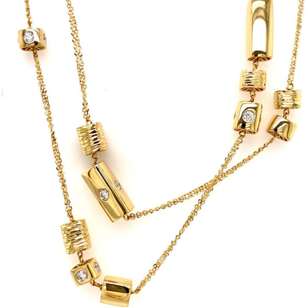 18K Yellow Gold Station Necklace with Round Diamond Accents by Afarin