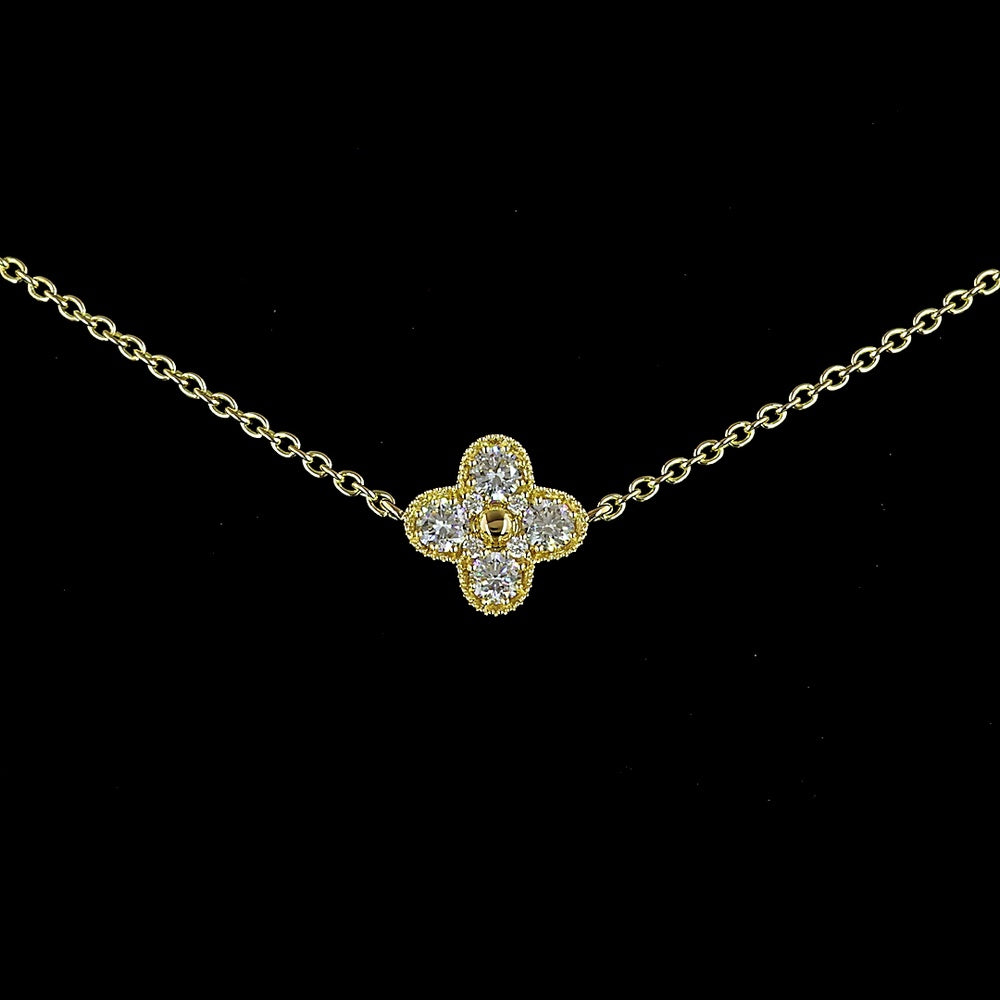 18K Yellow Gold Station Necklace with Round Lab-Grown Diamond Floral Motifs - 1.73 Carat Total Diamond Weight, E-F VS Clarity - Covaloro Fine Jewelry