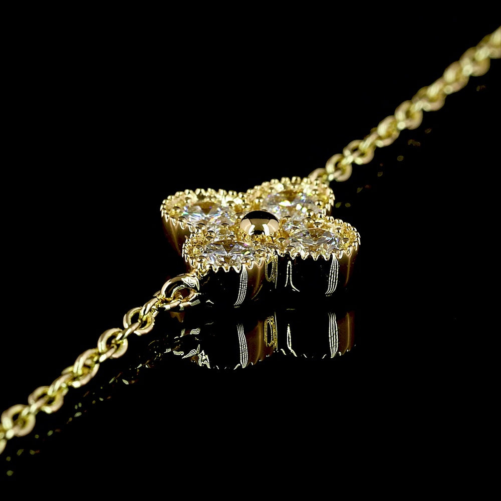 18K Yellow Gold Station Necklace with Round Lab-Grown Diamond Floral Motifs - 1.73 Carat Total Diamond Weight, E-F VS Clarity - Covaloro Fine Jewelry