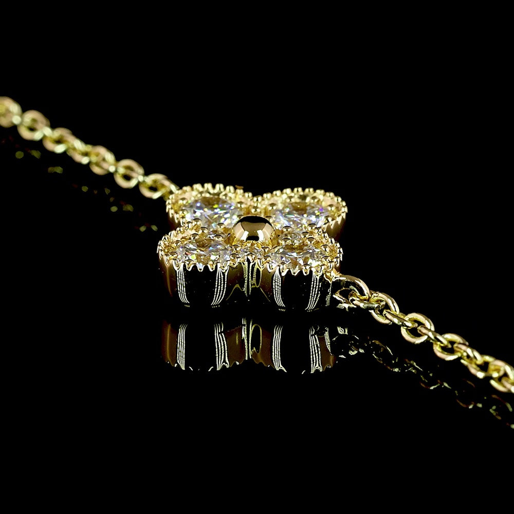 18K Yellow Gold Station Necklace with Round Lab-Grown Diamond Floral Motifs - 1.73 Carat Total Diamond Weight, E-F VS Clarity - Covaloro Fine Jewelry