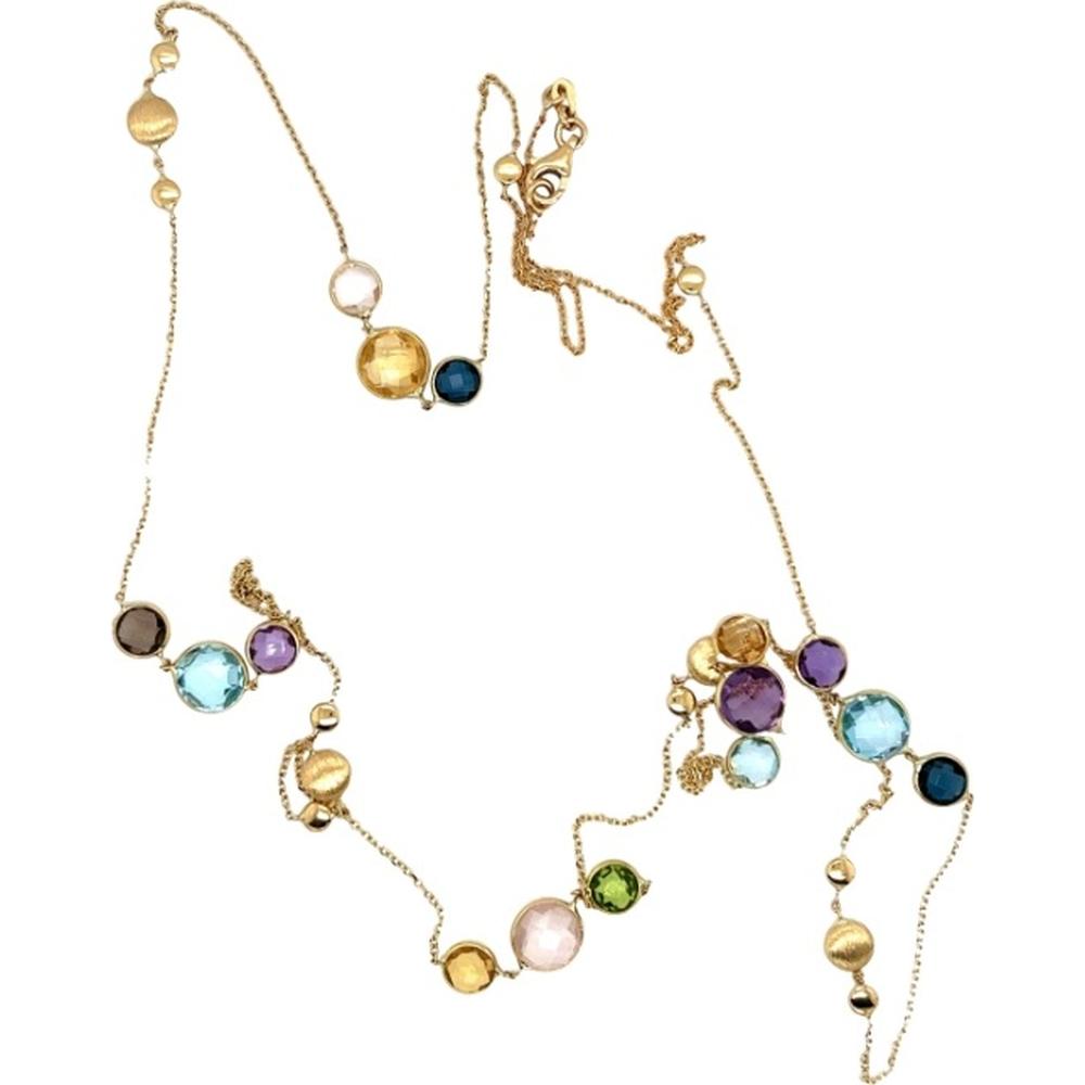 18K Yellow Gold Station Necklace with Round Multi Semi-Precious Gemstones by Afarin
