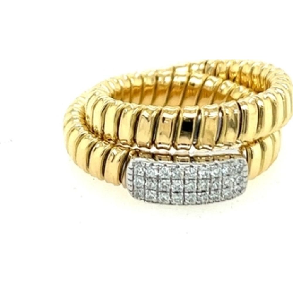18K Yellow Gold Stretch Band Ring with White Gold Pavé Diamond Center by Afarin