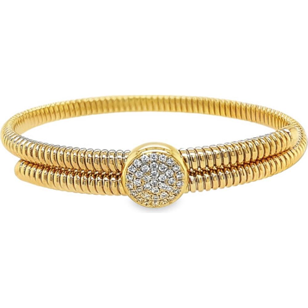 18K Yellow Gold Stretch Bangle Bracelet with Round Diamond Pavé Motif by Afarin