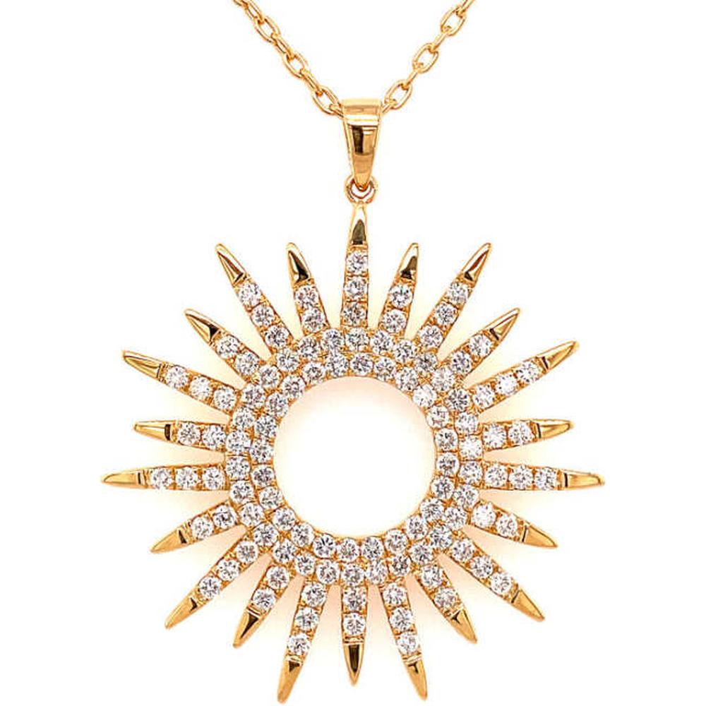 18K Yellow Gold Sunburst Open Circle Pendant with Round Diamonds by Afarin