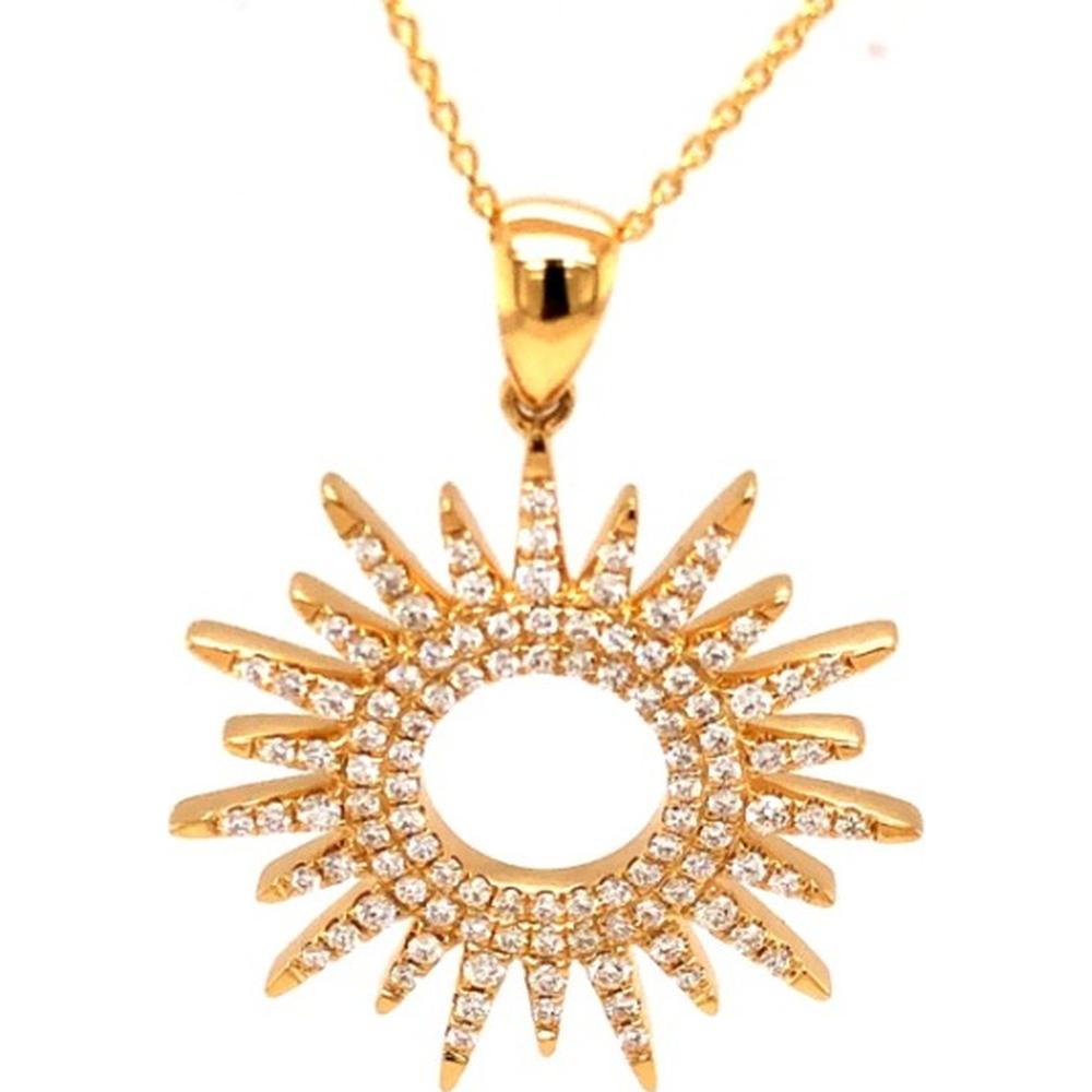 18K Yellow Gold Sunburst Pendant Necklace with Round Diamonds by Afarin
