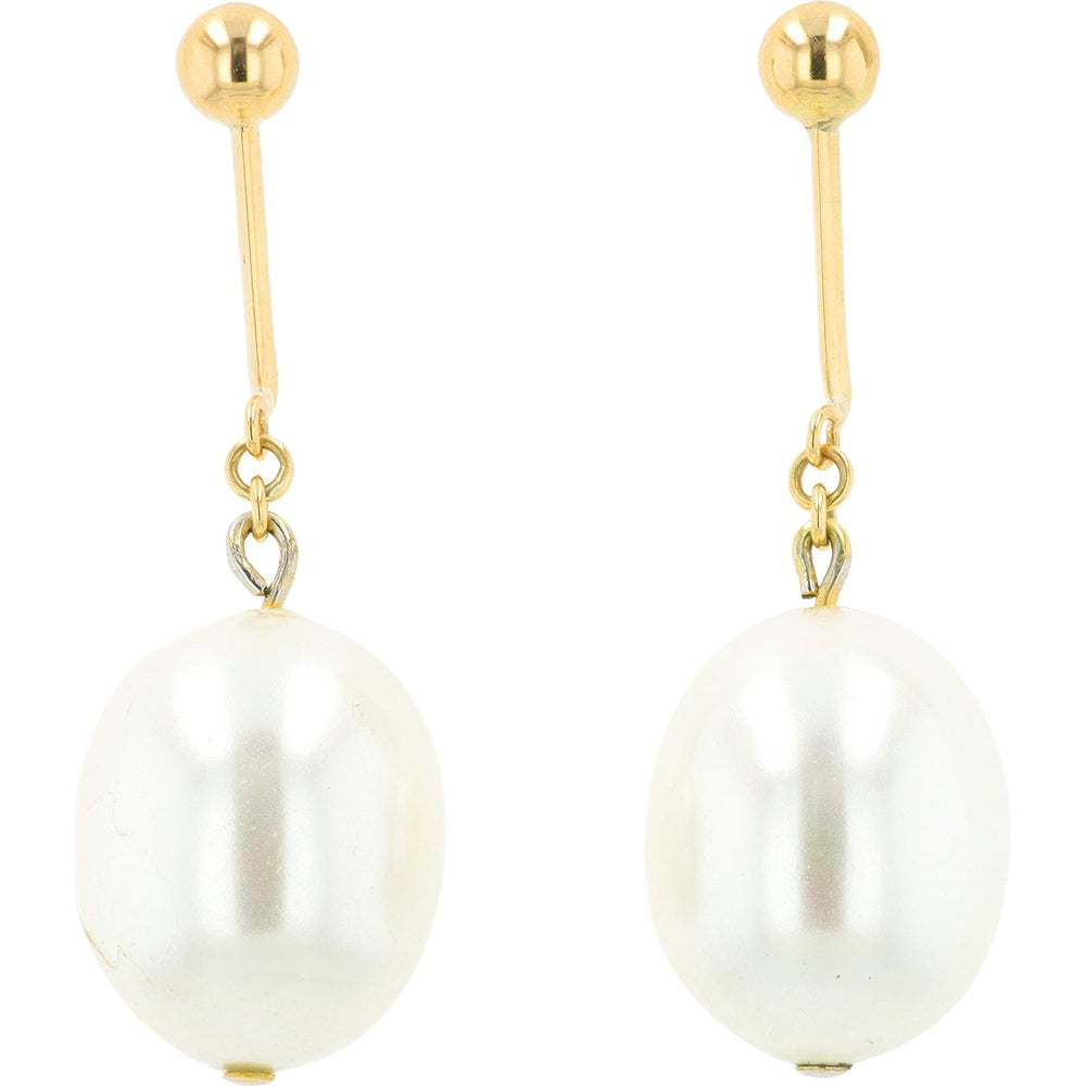 18K Yellow Gold Teardrop Pearl Drop Earrings with Secure Post Backs