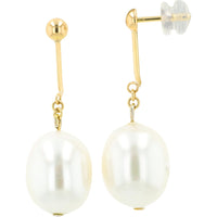 18K Yellow Gold Teardrop Pearl Drop Earrings with Secure Post Backs
