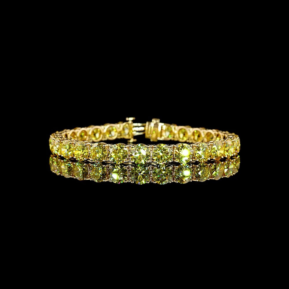 18K Yellow Gold Tennis Bracelet with 28 Round Brilliant Cut Fancy Vivid Yellow Lab Diamonds - 29.68 Carat Total Weight - Covaloro Fine Jewelry