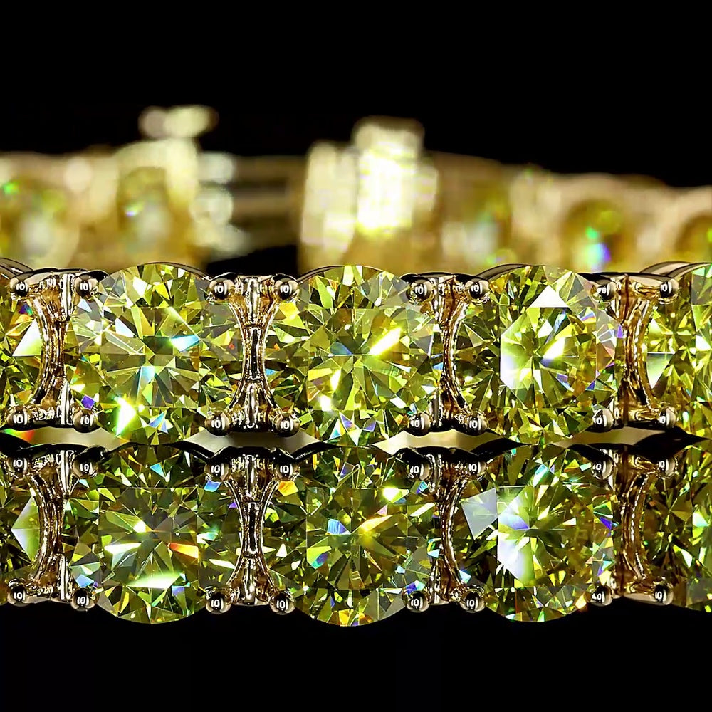 18K Yellow Gold Tennis Bracelet with 28 Round Brilliant Cut Fancy Vivid Yellow Lab Diamonds - 29.68 Carat Total Weight - Covaloro Fine Jewelry