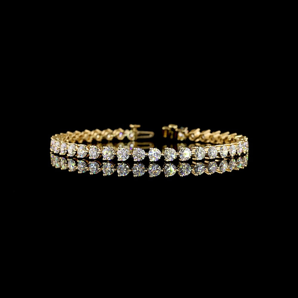 18K Yellow Gold Tennis Bracelet with 40 Prong Set Round Brilliant Cut Lab Diamonds - 8.19 Carat Total Diamond Weight, E-F Color VS Clarity - Covaloro Fine Jewelry