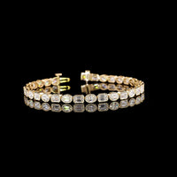 18K Yellow Gold Tennis Bracelet with East-West Bezel Set Emerald and Oval Cut Lab Diamonds - 7.80 Carats Total Diamond Weight - Covaloro Fine Jewelry