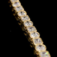 18K Yellow Gold Tennis Bracelet with East-West Bezel Set Emerald and Oval Cut Lab Diamonds - 7.80 Carats Total Diamond Weight - Covaloro Fine Jewelry