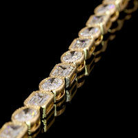 18K Yellow Gold Tennis Bracelet with East-West Bezel Set Emerald and Oval Cut Lab Diamonds - 7.80 Carats Total Diamond Weight - Covaloro Fine Jewelry