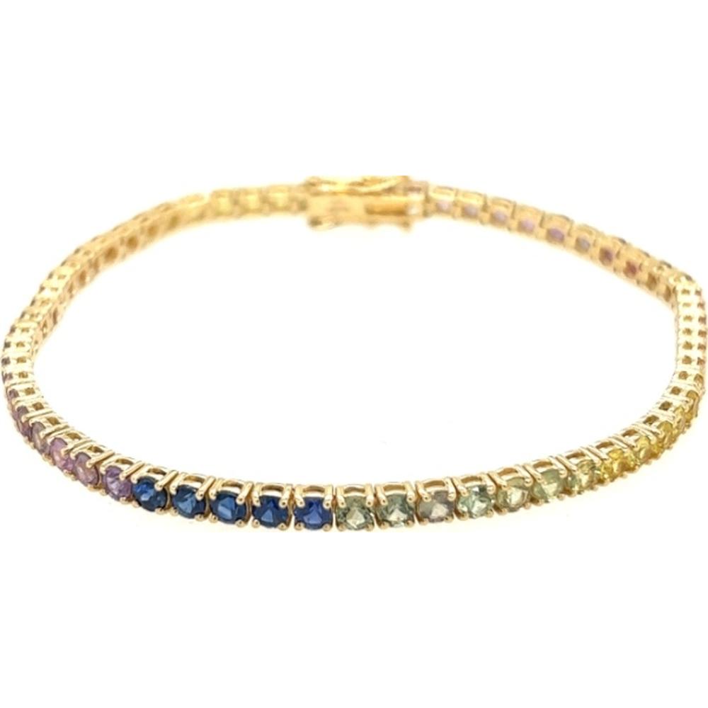 18K Yellow Gold Tennis Bracelet with Multi-Color Round Sapphires by Afarin