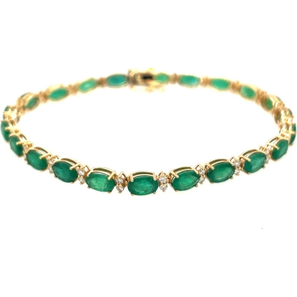 18K Yellow Gold Tennis Bracelet with Oval Emeralds and Diamond Accents by Afarin