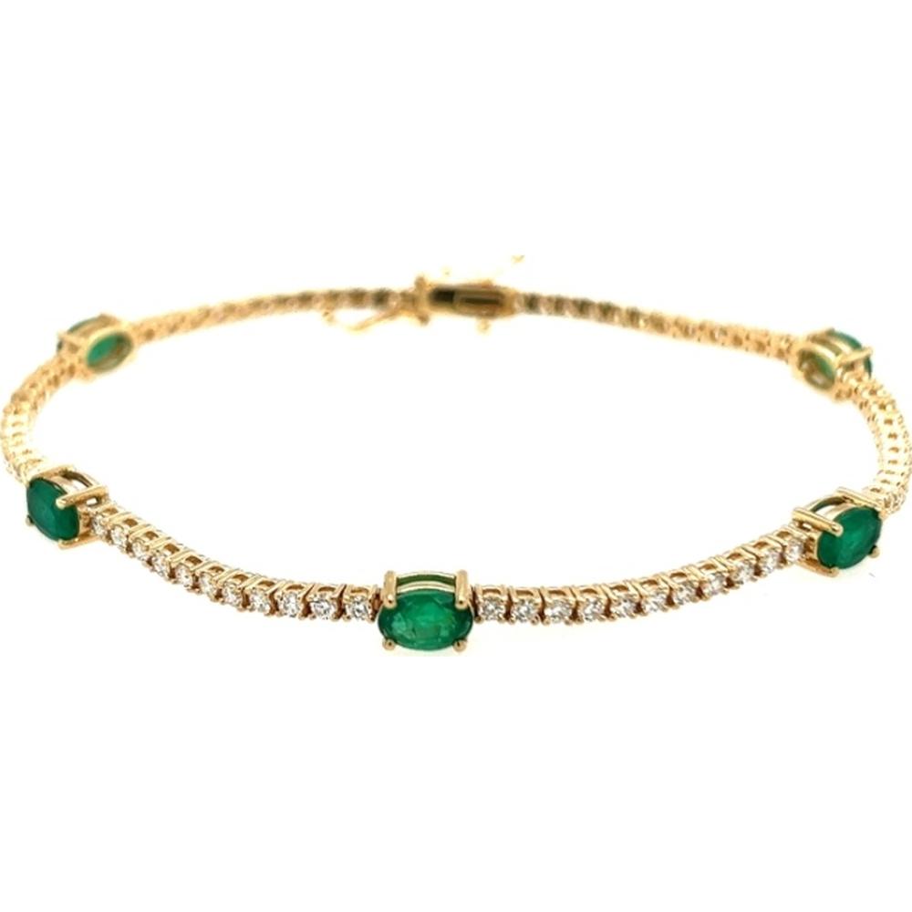 18K Yellow Gold Tennis Bracelet with Oval Emeralds and Diamonds by Afarin