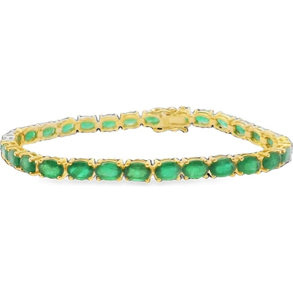 18K Yellow Gold Tennis Bracelet with Oval Emeralds by Afarin