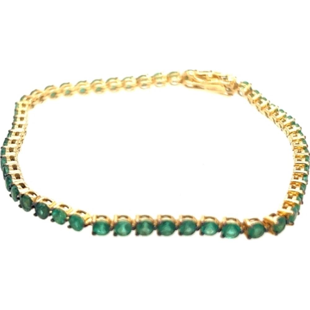 18K Yellow Gold Tennis Bracelet with Oval Emeralds by Afarin