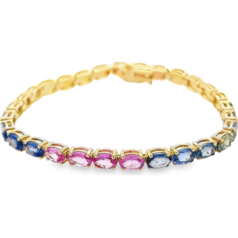 18K Yellow Gold Tennis Bracelet with Oval Multi Sapphires by Afarin
