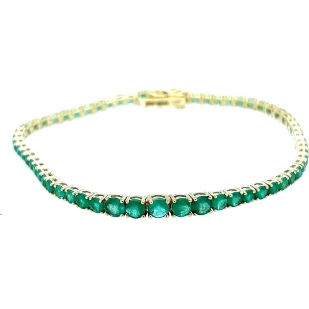 18K Yellow Gold Tennis Bracelet with Round Emeralds by Afarin
