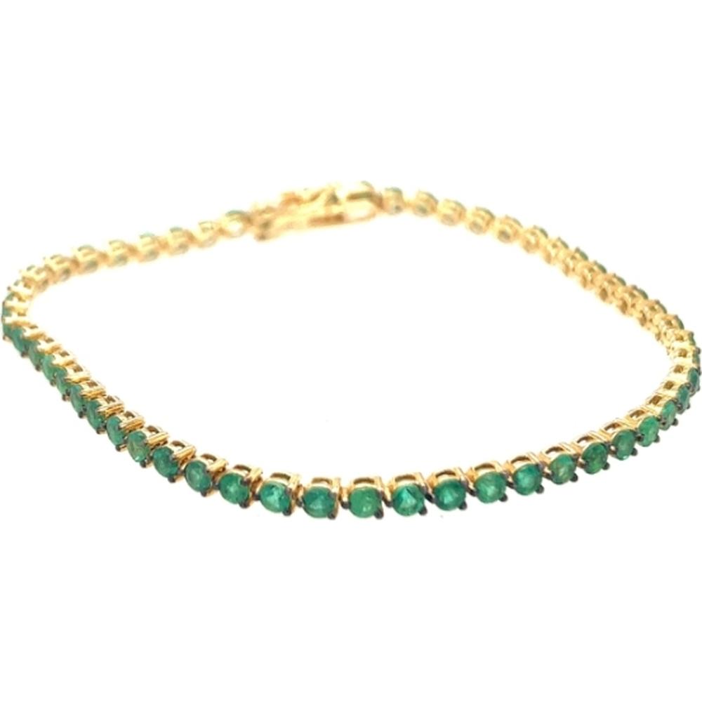18K Yellow Gold Tennis Bracelet with Round Emeralds by Afarin