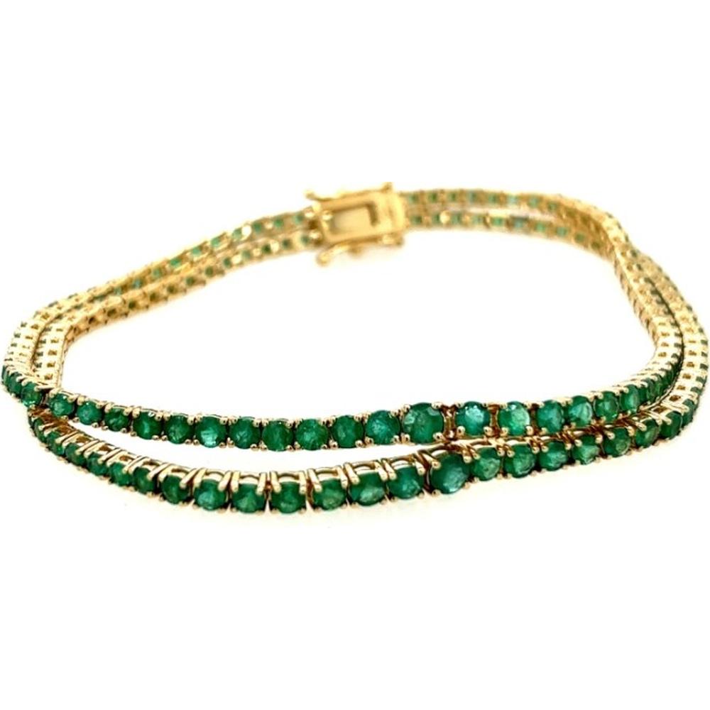18K Yellow Gold Tennis Bracelet with Round Emeralds by Afarin