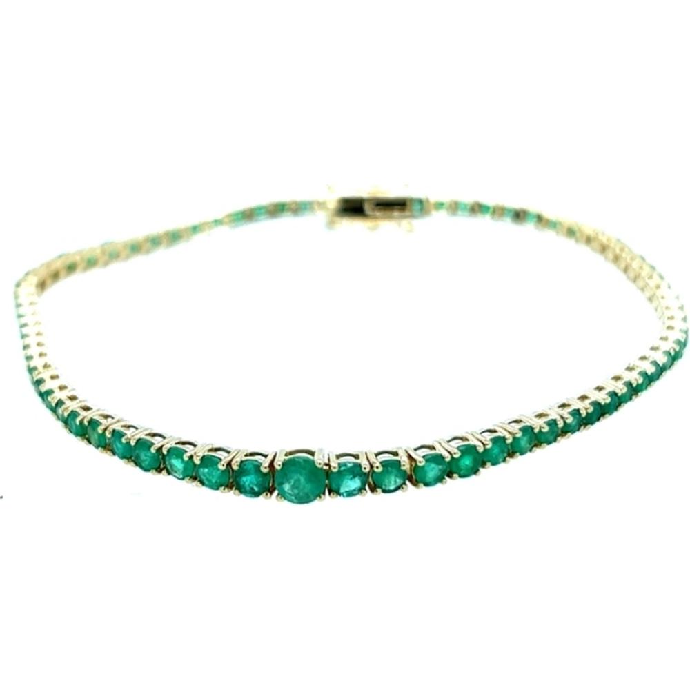 18K Yellow Gold Tennis Bracelet with Round Emeralds by Afarin