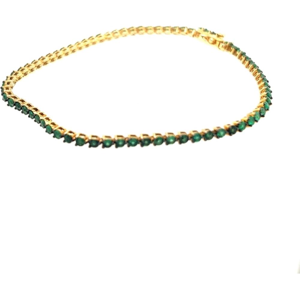 18K Yellow Gold Tennis Bracelet with Round Emeralds by Afarin