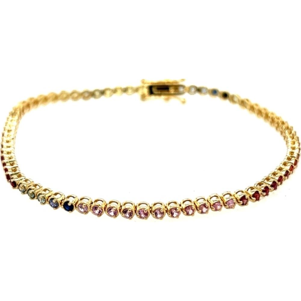 18K Yellow Gold Tennis Bracelet with Round Multi-Color Sapphires by Afarin