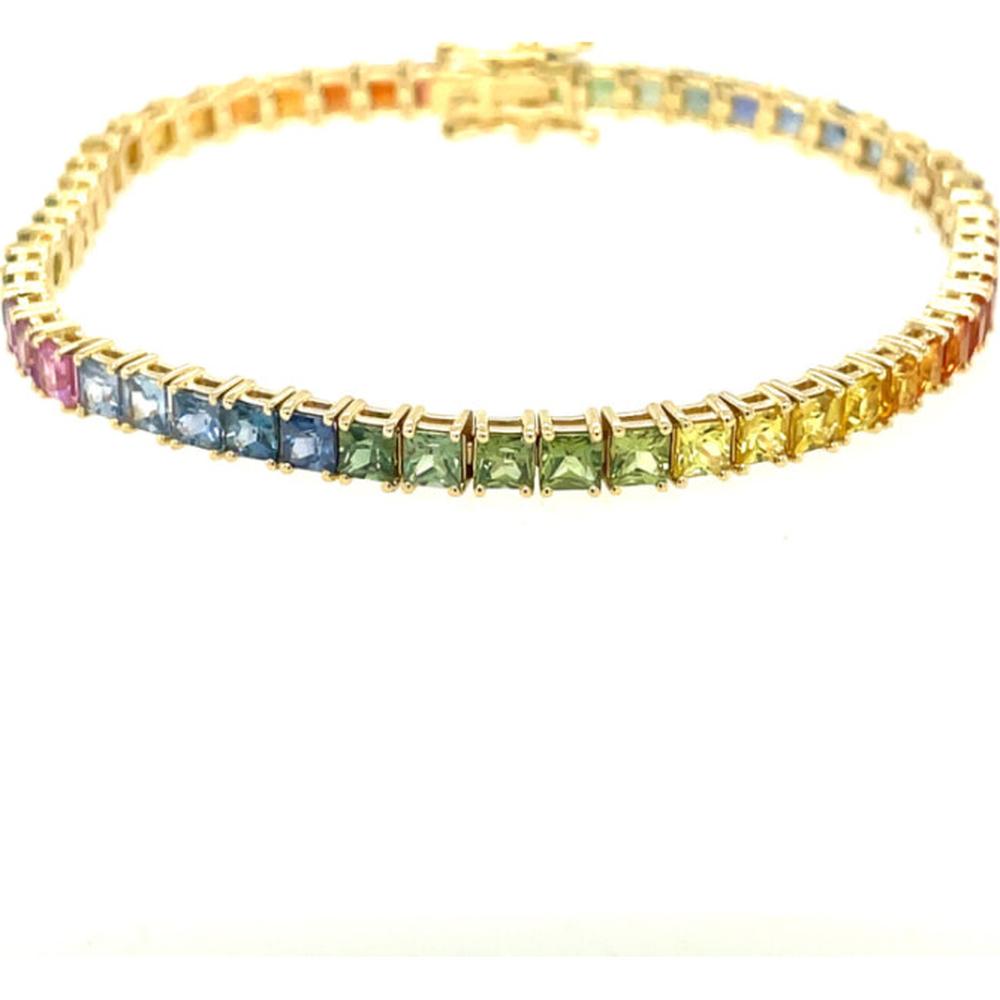 18K Yellow Gold Tennis Bracelet with Square Cut Multi Sapphires by Afarin