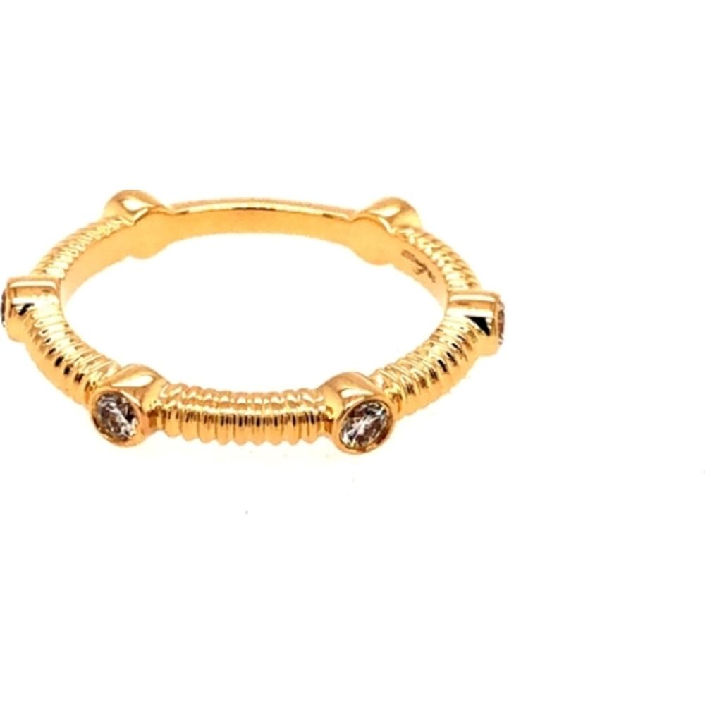 18K Yellow Gold Textured Band Ring with Bezel-Set Round Diamonds by Afarin