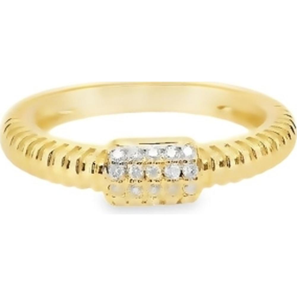 18K Yellow Gold Textured Band Ring with Diamond Cluster Top by Afarin