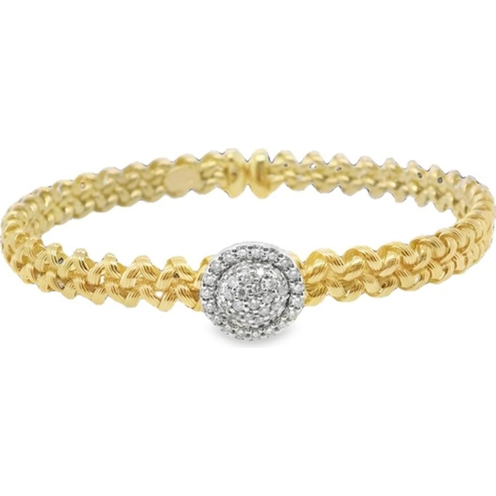 18K Yellow Gold Textured Bangle Bracelet with Round Diamond Center by Afarin