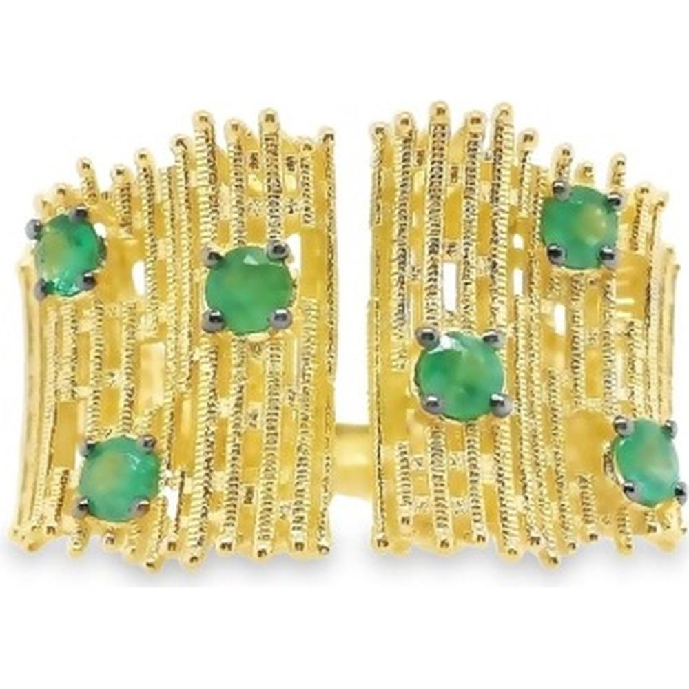 18K Yellow Gold Textured Emerald Stud Earrings by Afarin