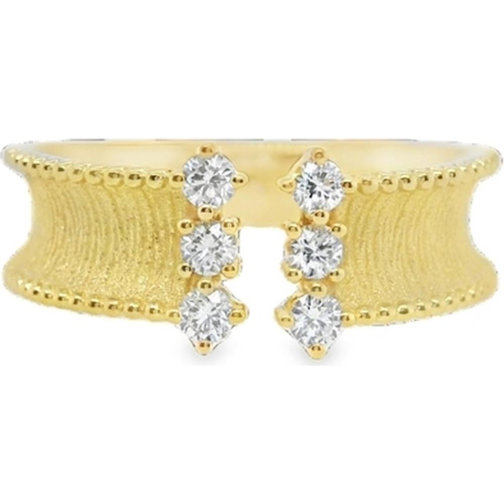 18K Yellow Gold Textured Open Diamond Ring with Round and Pear Shape Diamonds by Afarin