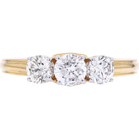 18K Yellow Gold Three Stone Engagement Ring with 1.04 Carat Total Weight Round Brilliant Diamonds