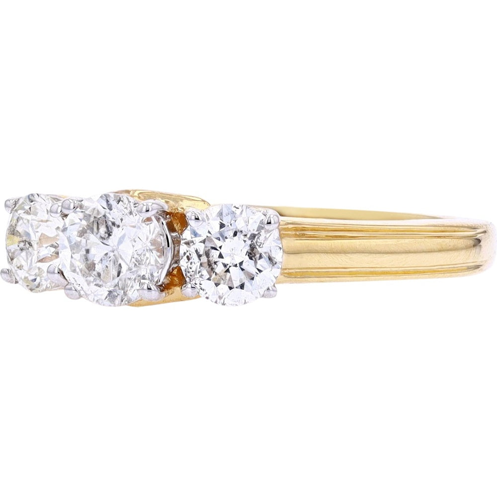 18K Yellow Gold Three Stone Engagement Ring with 1.04 Carat Total Weight Round Brilliant Diamonds