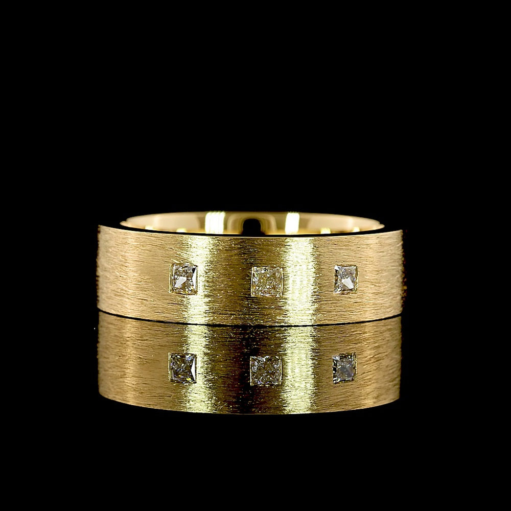 18K Yellow Gold Three Stone Eternity Band with Flush Set Princess Cut Lab Diamonds - 0.19 Carat Total Weight, E-F Color VS Clarity IGI Certified - Covaloro Fine Jewelry