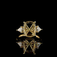 18K Yellow Gold Three-Stone Ring with 4.57 Carat Cushion Brilliant Cut Lab Diamond and Kite Shape Side Lab Diamonds - 5.15 Total Carat Weight - Covaloro Fine Jewelry