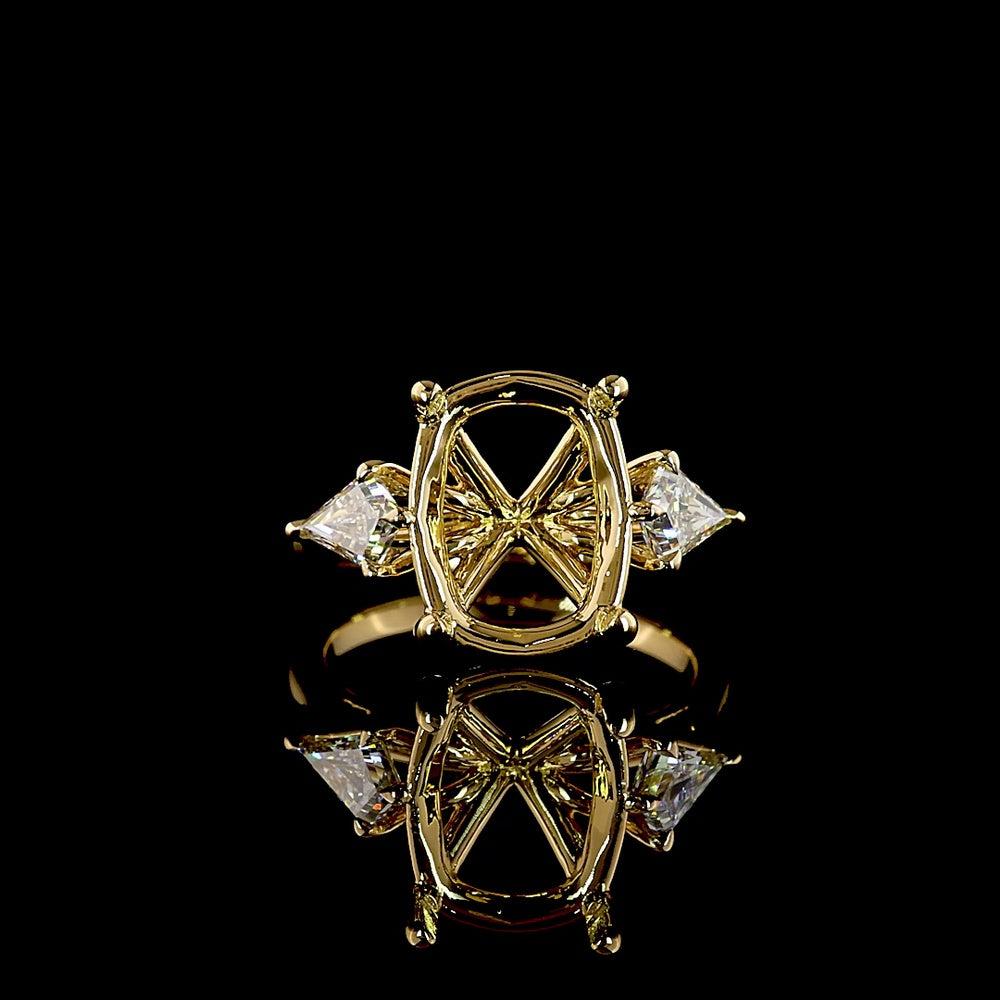 18K Yellow Gold Three-Stone Ring with 4.57 Carat Cushion Brilliant Cut Lab Diamond and Kite Shape Side Lab Diamonds - 5.15 Total Carat Weight - Covaloro Fine Jewelry